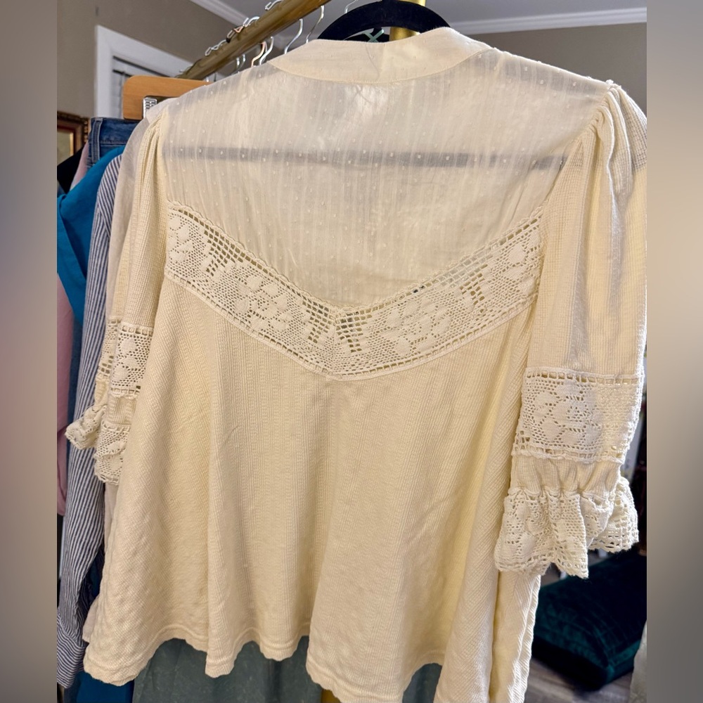 Free People Lace Ruffle Prairie Blouse Cream Romantic Cottagecore Top Size S - Picture 2 of 9